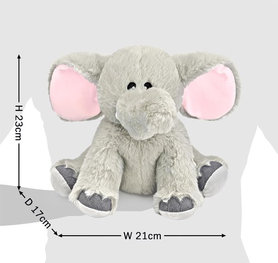 Speelgoedolifant - Pluche dier - Knuffelen en opwarmen - Magnetronbestendig - 21 x 23 x 17 cm - Grijs — afbeelding 3