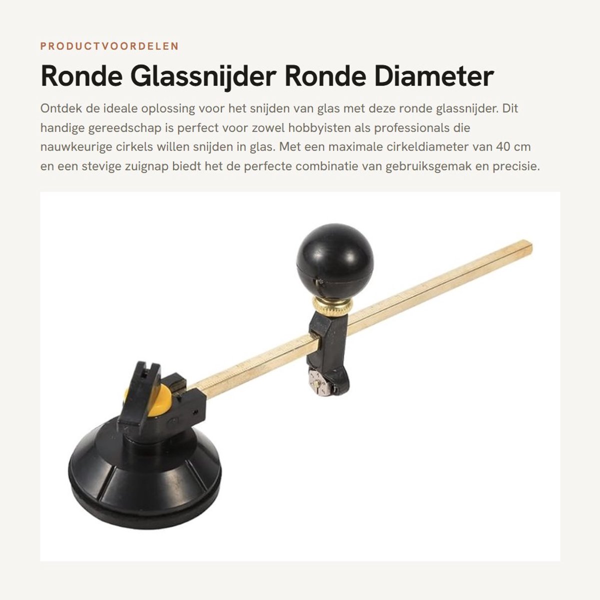 Dailygoods- Glassnijder Professioneel - Ronde Cirkelsnijder - Verstelbare Kompassen - Zuignap 5,5 cm - Totale Lengte 30 cm - Max. Cirkeldiameter 40 cm