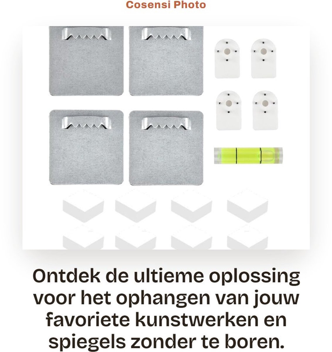 Dailygoods- Foto Hanger - Zelfklevend - Geschikt voor Zware Foto's tot 2.5 kg - Wandhaak - Spiegel Houder - Montagekit - Inclusief Waterpas