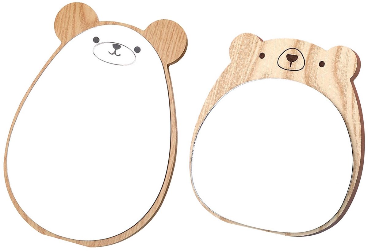 Dailygoods- Tafelspiegel met Houten Frame - Set van 2 - Kinderspiegel - Make-upspiegel - Kattenspiegel - 20,5 x 15 cm / 14,5 x 13,5 cm