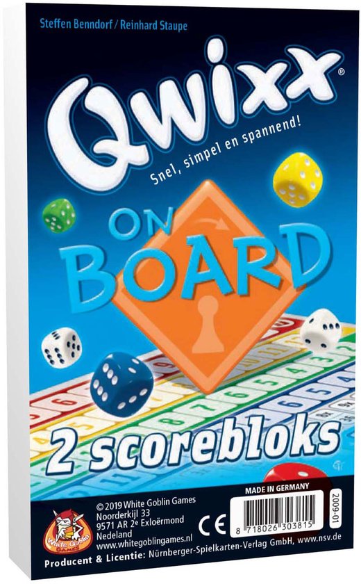 White Goblin Games - Qwixx On Board Bloks (extra scorebloks) - Dobbelspel - 2 tot 4 spelers - Voor de hele familie - uitbreiding - Gezelschapsspel