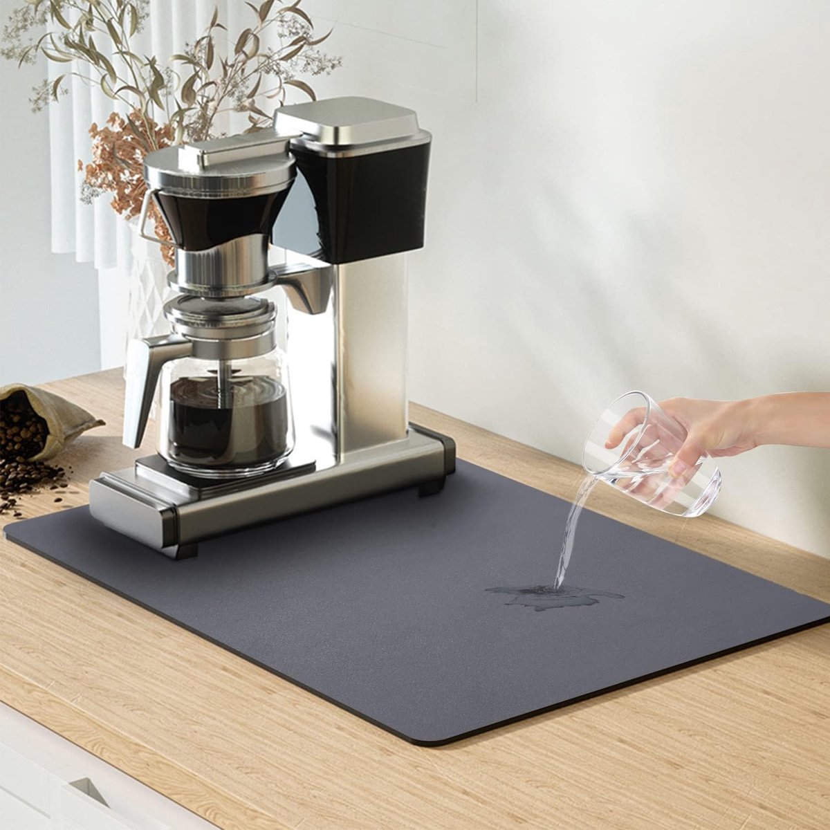 Afdruipmat Koffiezetapparaat - Sneldrogende Mat - Keuken Organisatie - Absorberend PU Oppervlak - 60 x 40 cm - Zwart