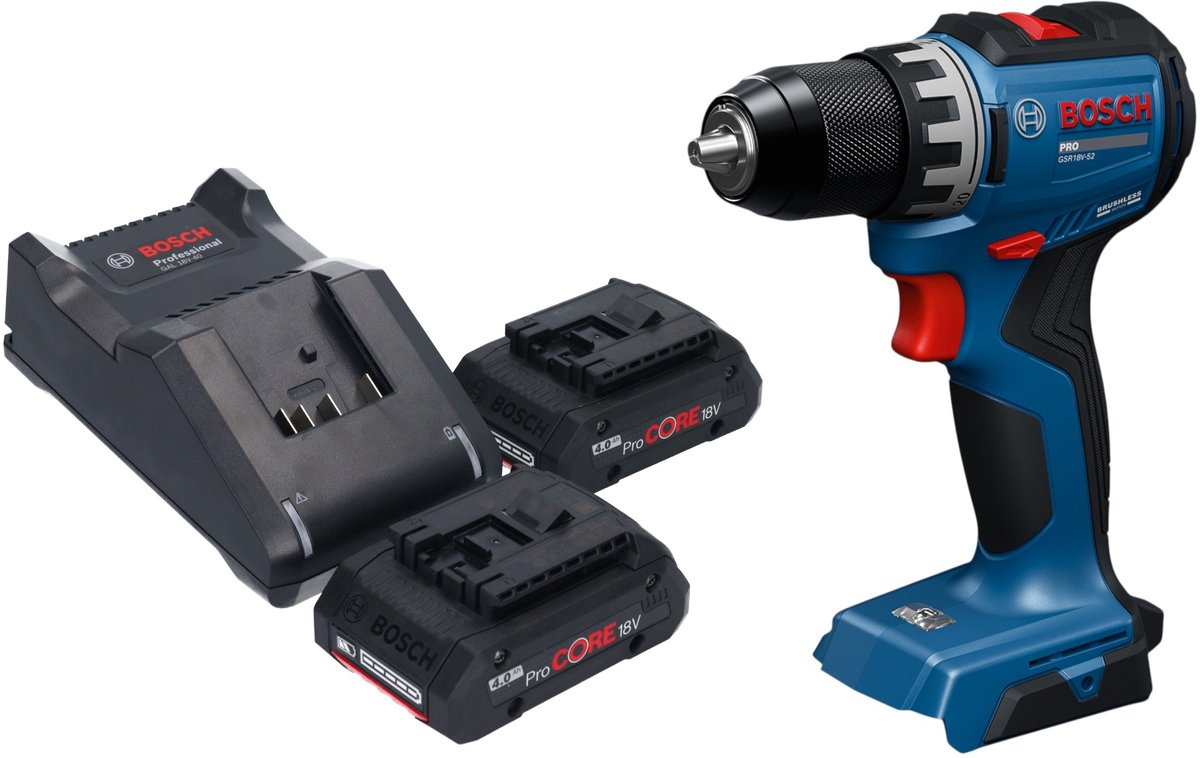Bosch GSR 18V-52 Professional accuboormachine 18 V 70 Nm borstelloos + 2x ProCORE-accu 4,0 Ah + oplader