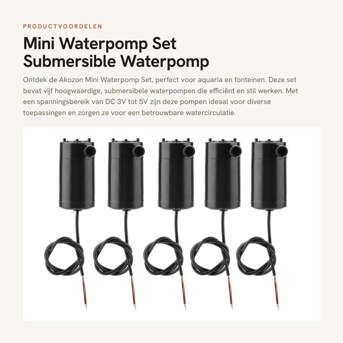 Dailygoods- Waterpomp Mini DC3-5V - 5 Stuks - Onderwaterpomp - Aquarium - Fontein - Hoogte 0.3-0.8 m - Stabiele werking