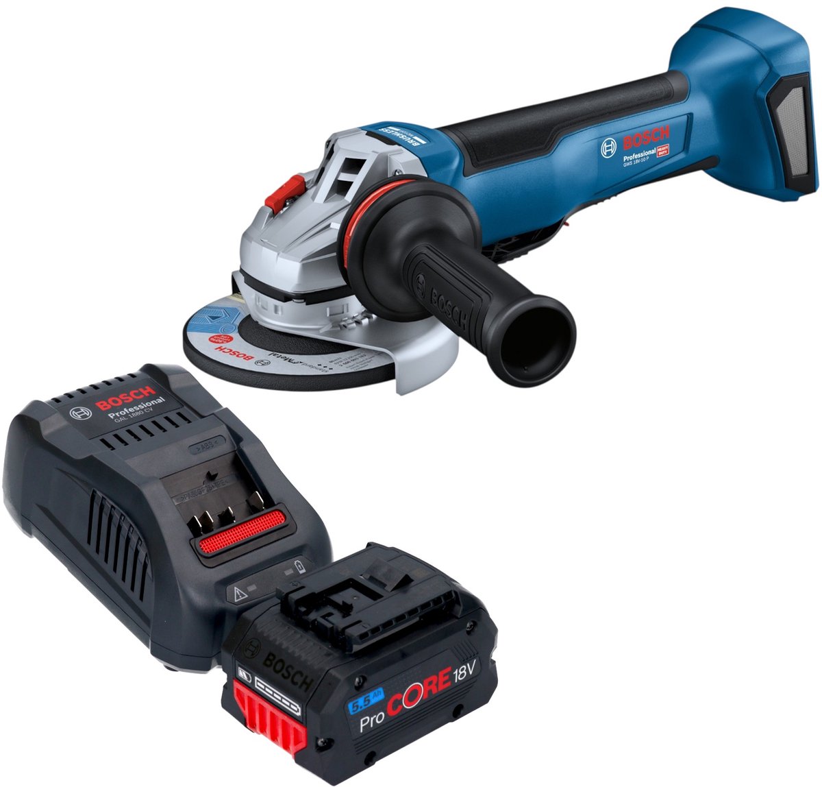 Bosch GWS 18V-10 P Professional accu-haakse slijper 18 V 125 mm borstelloos + 1x ProCORE-accu 5,5 Ah + oplader