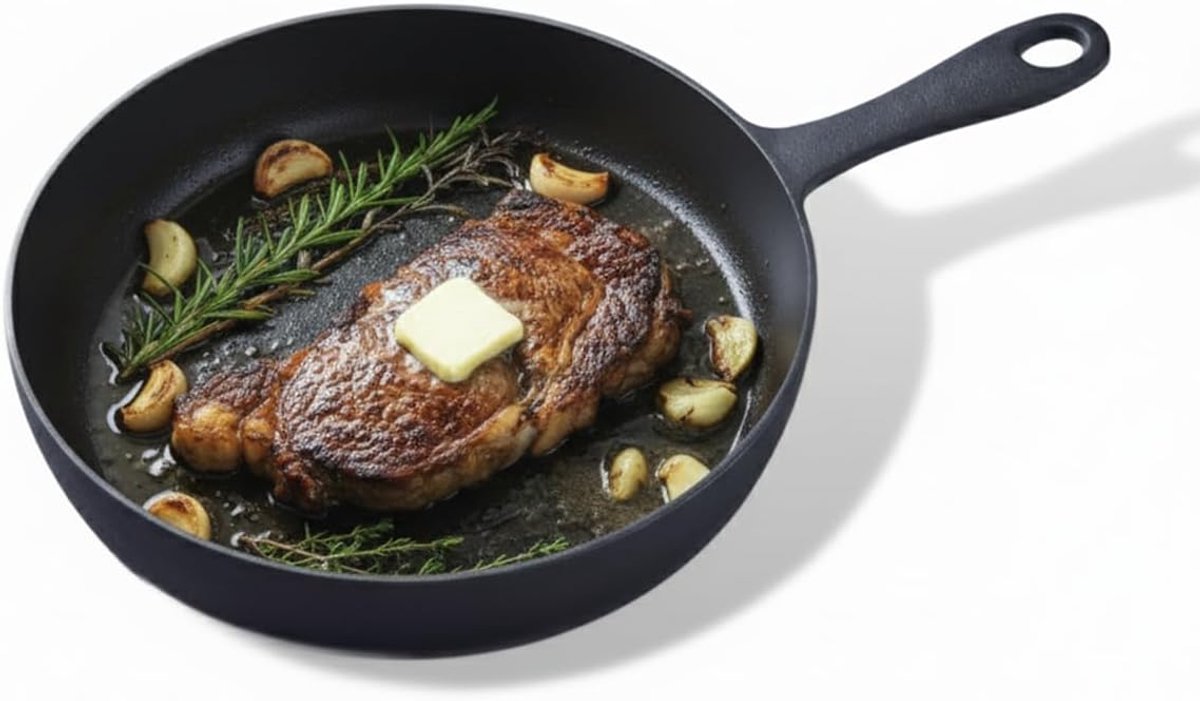 Gietijzeren Koekenpan - Voorzien van antiaanbak - Dagelijks Koken - Gladde Afwerking - 25 cm - Zwart