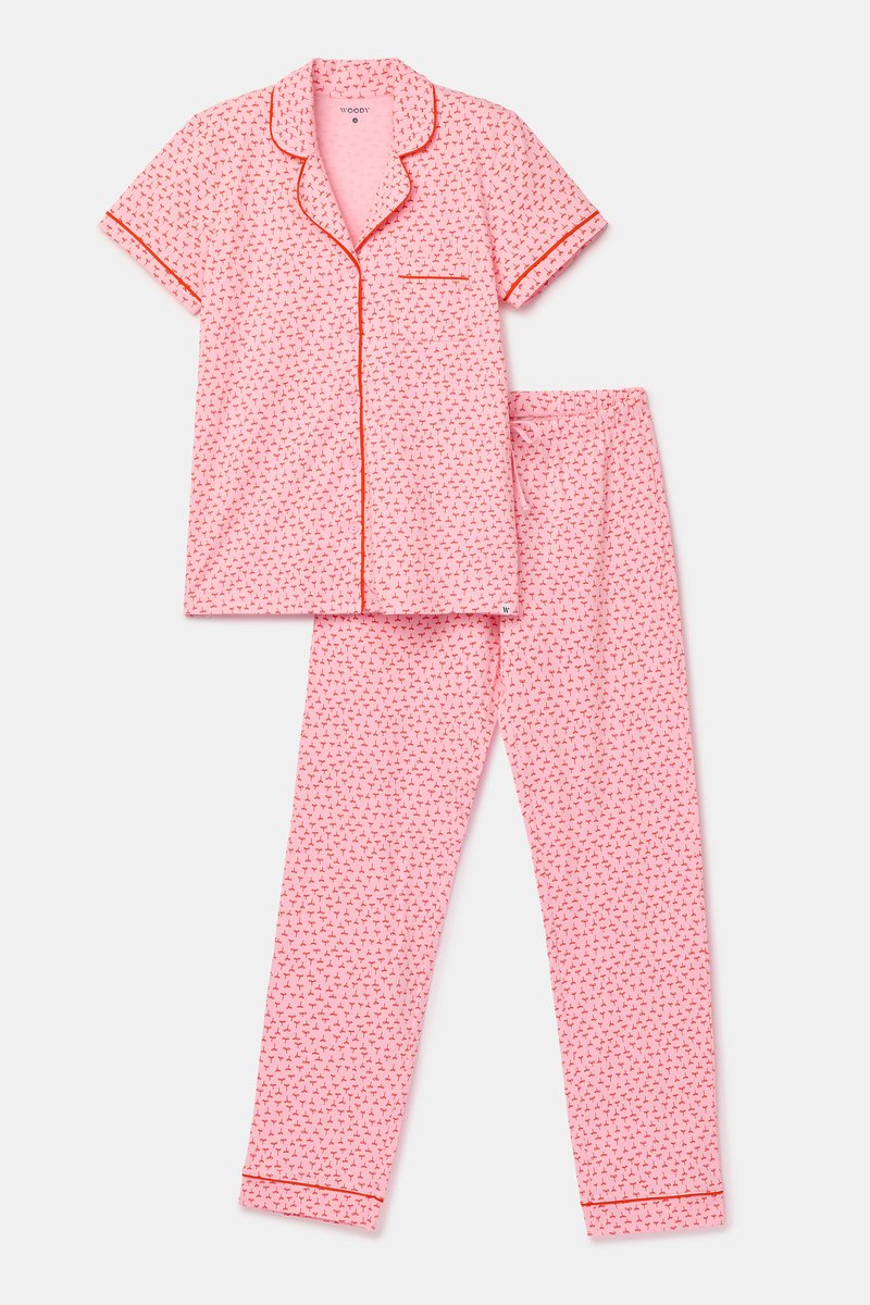 Woody pyjama dames doorknoop - roze - plantjes all-overprint - 261-10-PIS-Z/904