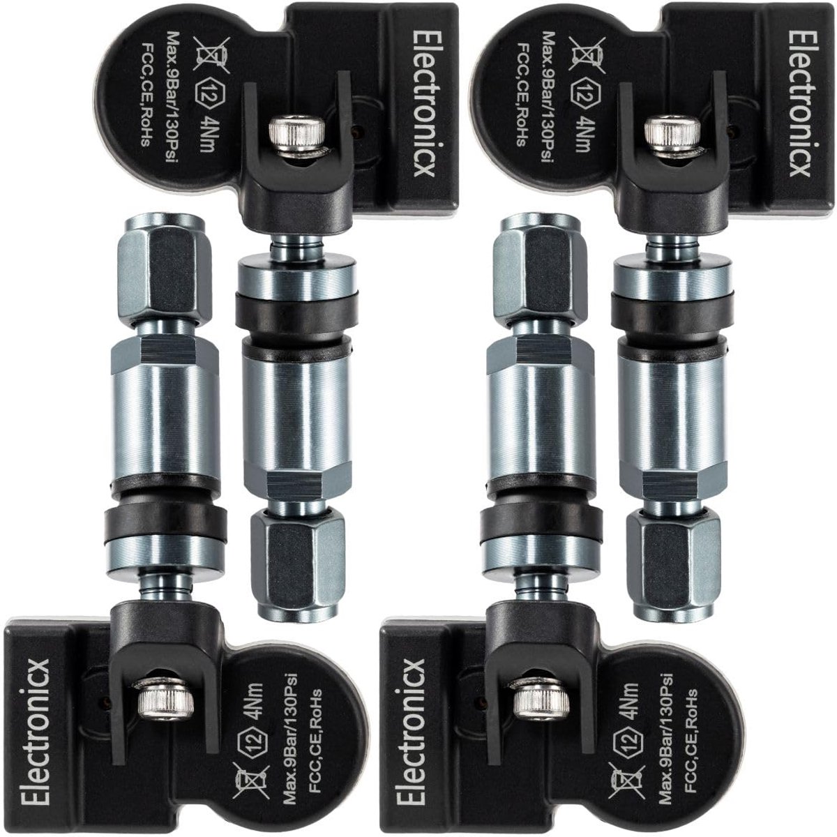 Bandenspanningssensoren - TPMS sensoren - Veilig rijden - Voorgeprogrammeerd - 4 stuks - Donkergrijs