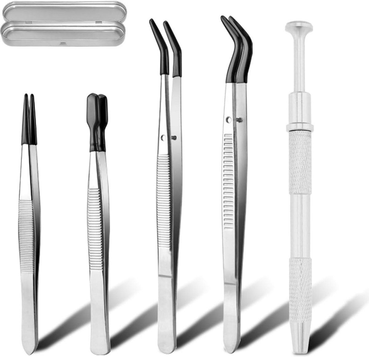 Pincet Set - Handgereedschap - Hobby Werk - PVC Gecoate Tips - 5 Stuks - Zilver Zwart