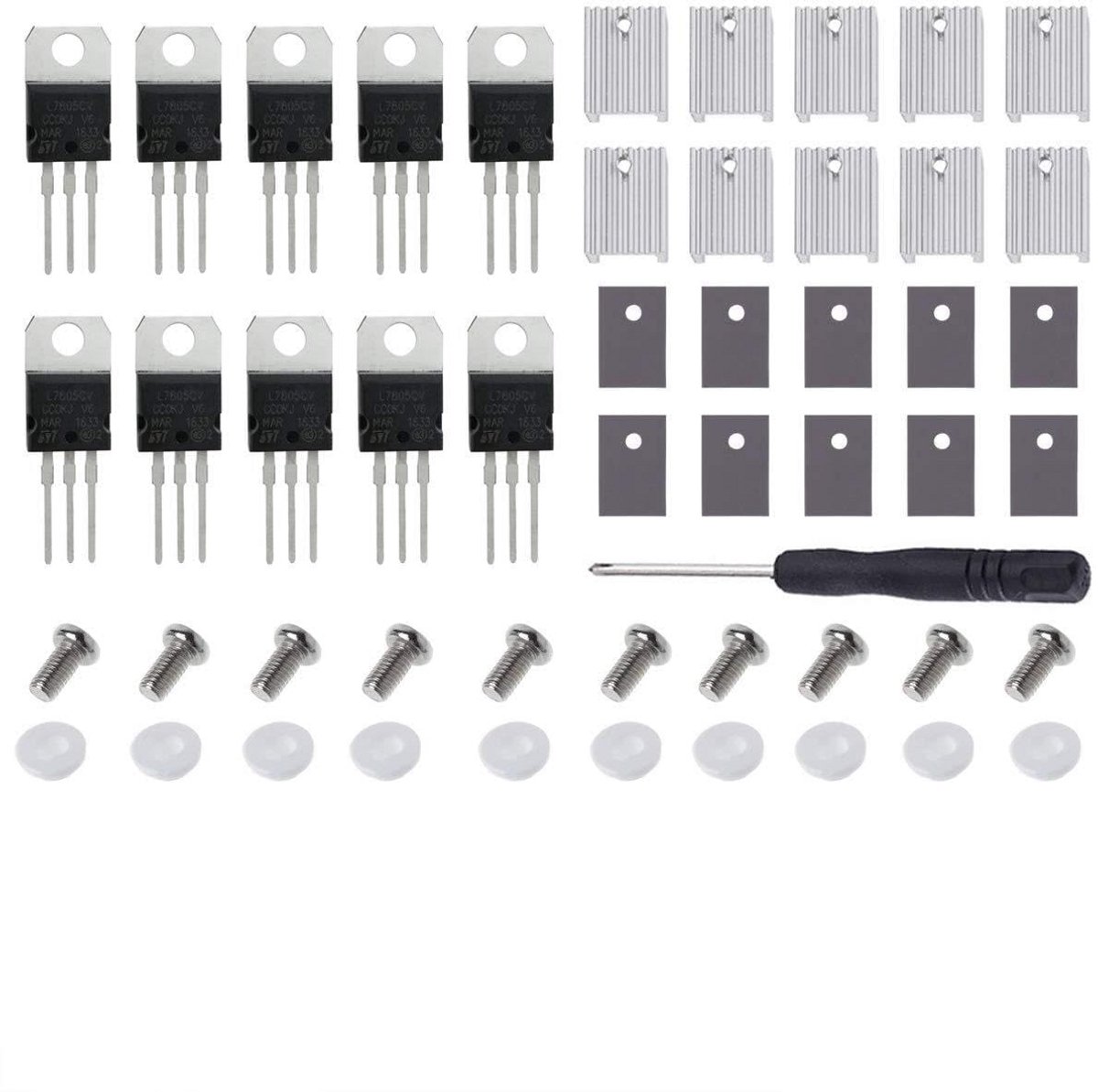 Spanningsregelaar IC - Transistors - Elektronica Projecten - 5V Vaste Output - 10 Stuks - N.v.t.