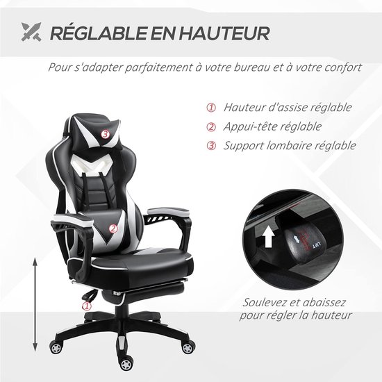 Gaming Stoel - Race Stoel Bureaustoel - Comfortabel Werken - Verstelbare Rugleuning - 70 x 65 x 129 cm — afbeelding 2