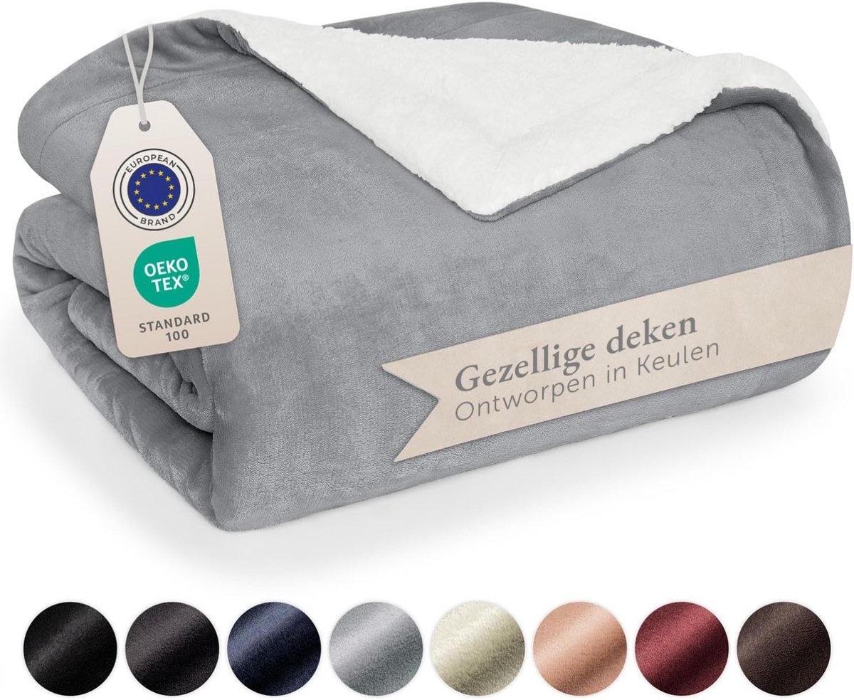 Sherpa Fleece Deken - Zachte Plaid - Gezellige avonden - Dubbelzijdig comfort - 230 x 270 cm - Grijs