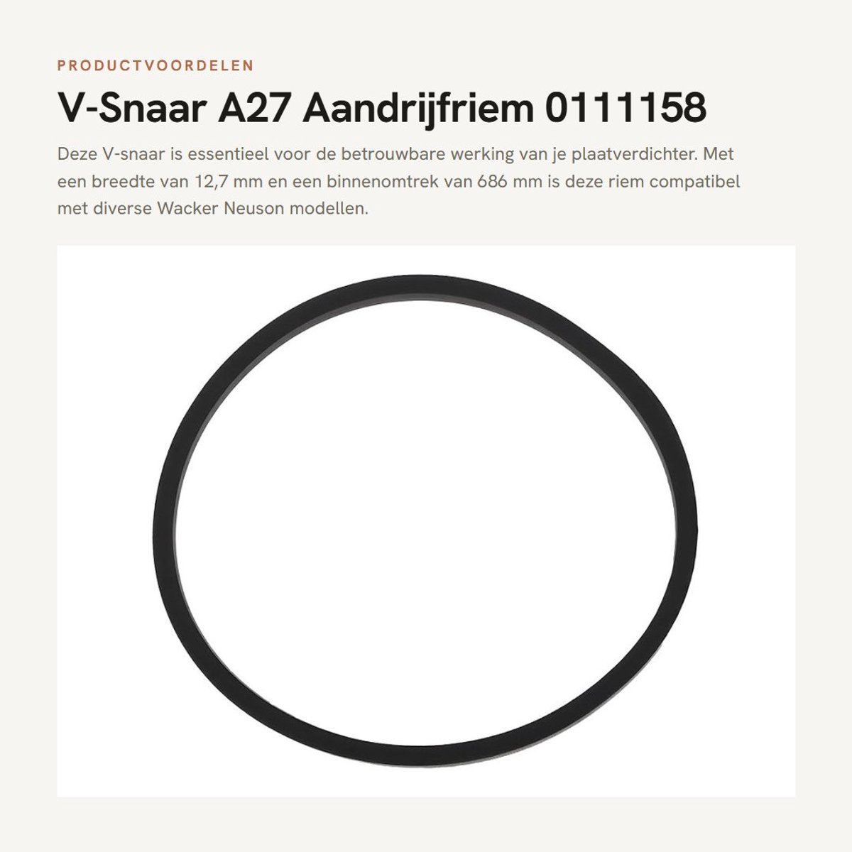 Dailygoods- Aandrijfriem 0111158 - Breedte 12,7 mm - Binnenomtrek 686 mm - Compatibel met Wacker Neuson WP1540/WP1550 - Betrouwbare krachtoverdracht - Onderdeel voor plaatverdichter - Riem