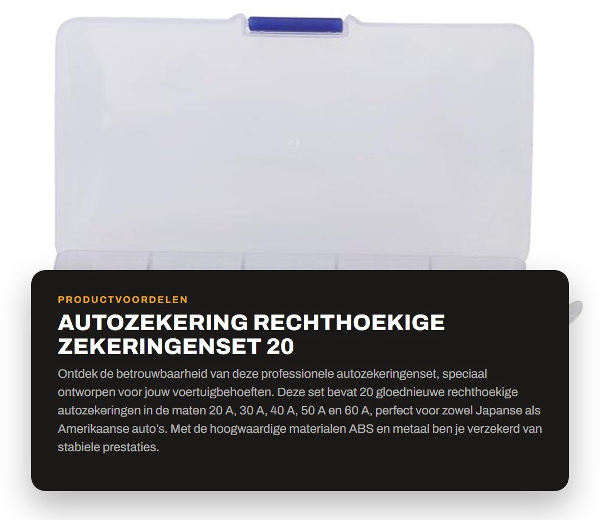 Dailygoods - Autozekering - Rechthoekige zekeringenset - 20 stuks - Professioneel - 20 A 30 A 40 A 50 A 60 A - Voor Japan en VS - Gloednieuw