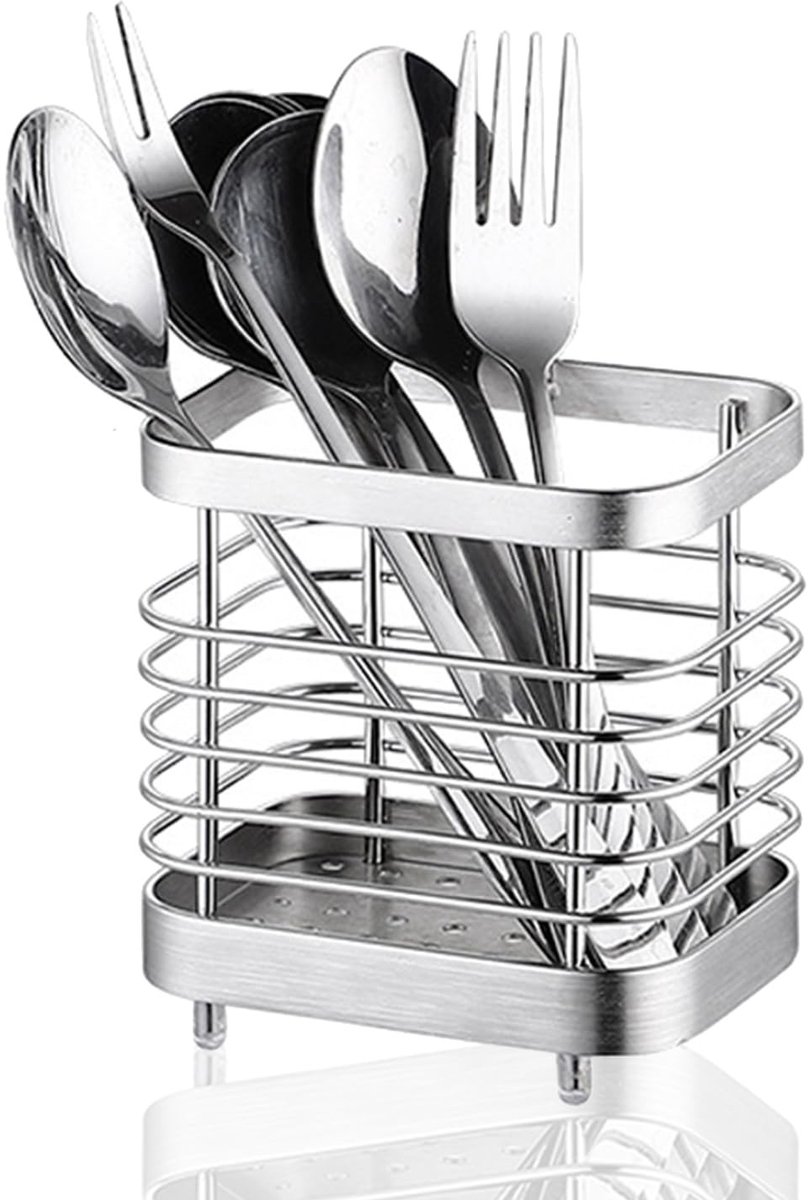 Dailygoods- Afdruiprek Roestvrij staal - Keukengerei Houder - Bestekmand - Muurbeugel - Afneembare Basis - Ruimtebesparend - Bestekhouder