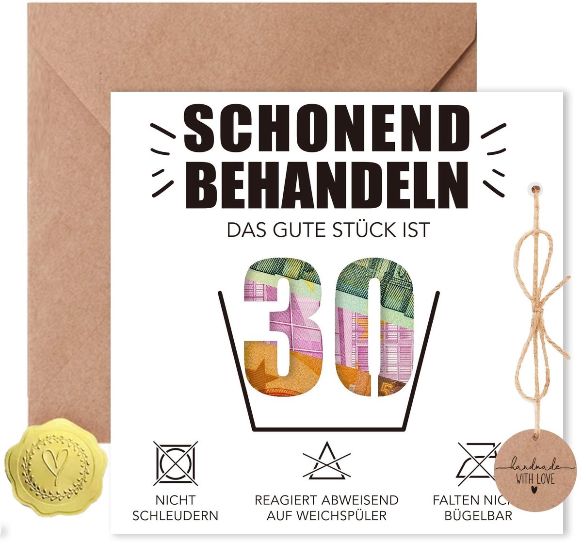 Dailygoods- Verjaardagskaart met envelop - Geldgeschenk verpakking - Grappige kaart - Versterker voor 30ste verjaardag - Creatieve wenskaart - 1 stuk - Geldwenskaart