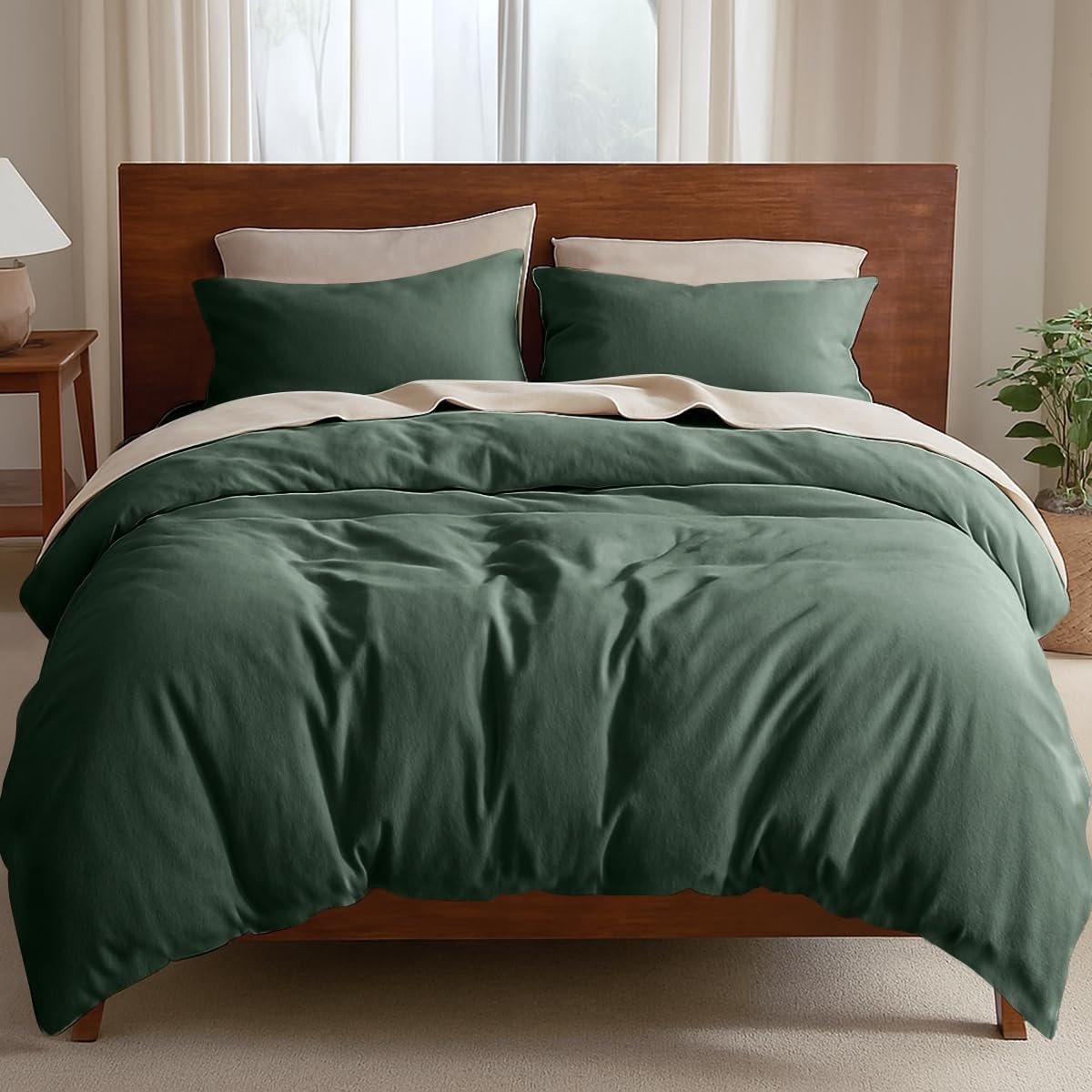 Dailygoods- Dekbedovertrek 155 x 220 cm - Microvezel - Effen Donkergroen - Inclusief Kussenslopen 80 x 80 cm - Ritssluiting - Schokbestendig - Beddengoed