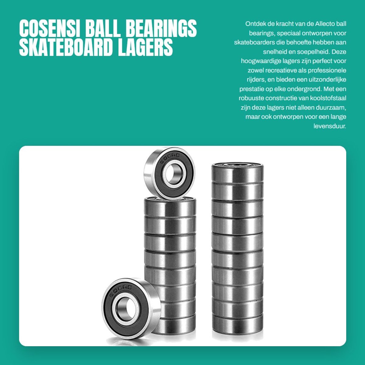 Dailygoods- Kogellagers 20 Stuks - ABEC 7 - Diepe Groef - Kogelring - Carbon Staal - Snel en Glad - Skateboardlagers
