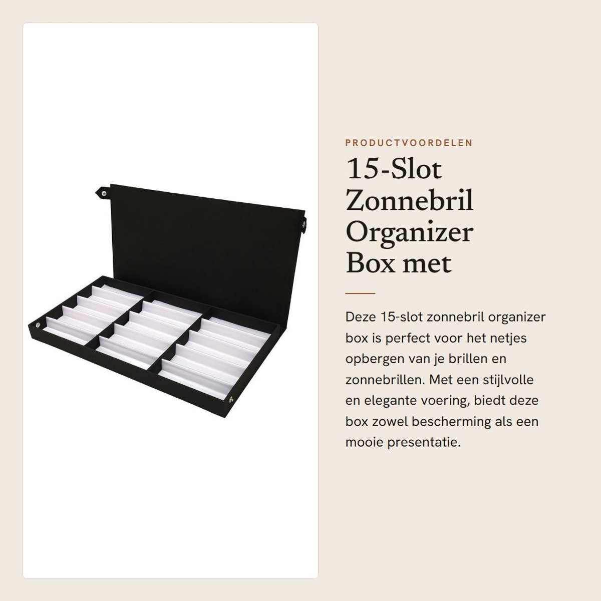 Dailygoods- Zonnebril Organizer 15-slot - Brillen Etui - Brillen Opbergbox - Multifunctionele Houder - Sieraden Collectie - Elegante Voering - Brillendoos