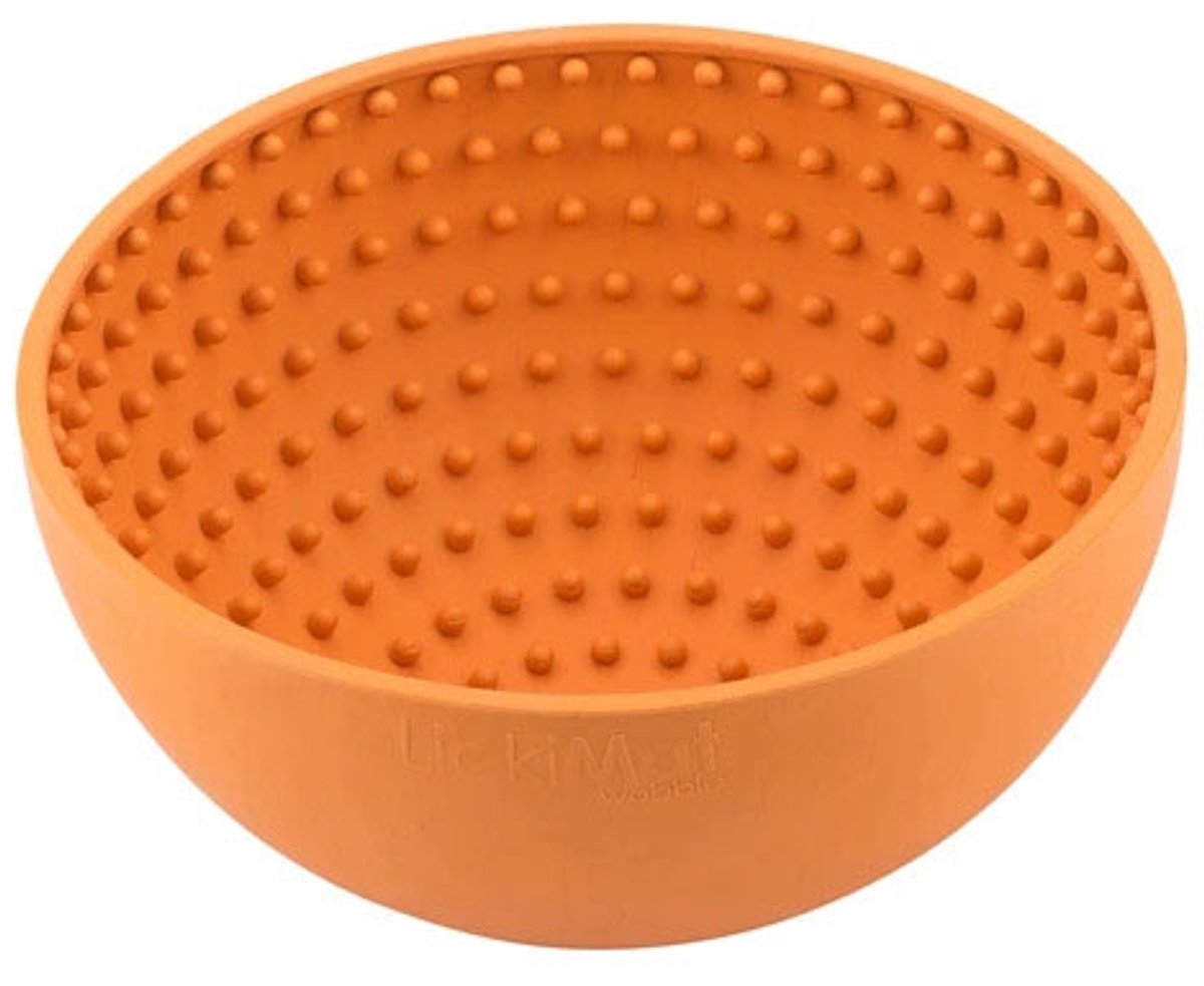 LickiMat Wobble - Hondenbak - Likmat / Anti-schrok / Slowfeeder voor Hond - Oranje - 16 cm