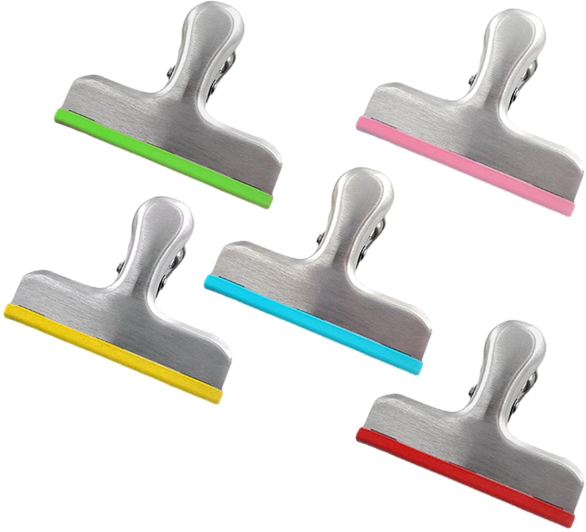 Dailygoods- Zakkentang Roestvrij Staal - Voedselclips - 5 Stuks - Siliconen Randen - 8 x 6,5 x 2,5 cm - Voor Keuken en Kantoor - Voedselclip