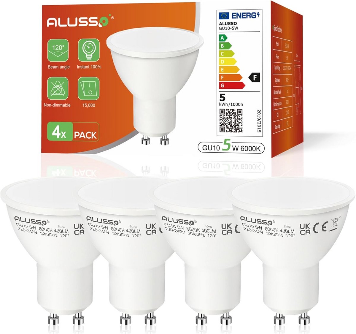 Ledlamp GU10 - Spotlamp Koudwit - Ruimte Verlichten - Energiezuinig - 4 Stuks - Koudwit
