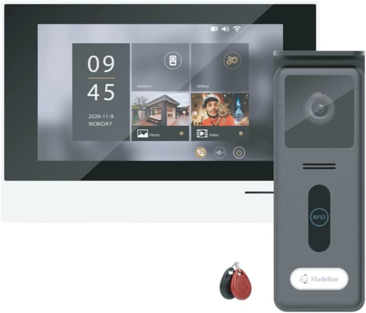 Videofoon Systeem - Deurcamera Set - Bezoekers Ontvangen - RFID Ontgrendeling - 7 Inch Scherm - Grijs