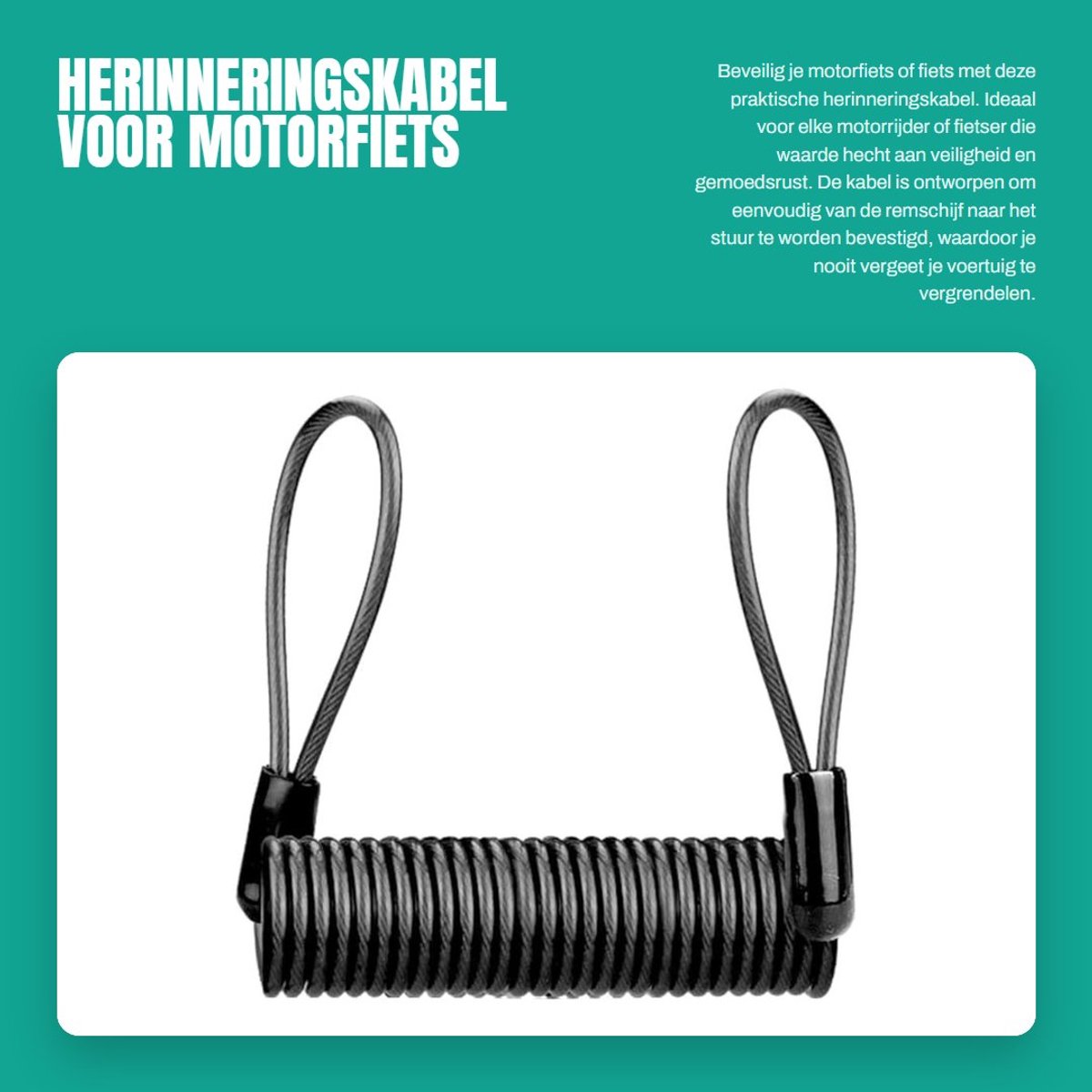 Dailygoods- Herinneringskabel rekbaar tot 145 cm - Diefstalbeveiliging - Remschijfslot - Kunststof/Roestvrij Staal - 2 Lusuiteinden - Zwart/Rood