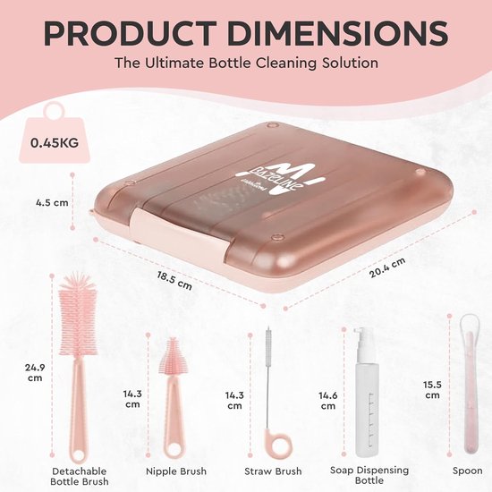 7-in-1 reinigingsset flessenborstel zuigborstel stroborstel zeepdispenser lepel droogrek babyflessen opbergdoos reisbenodigdheden - Roze van Merkloos — afbeelding 3