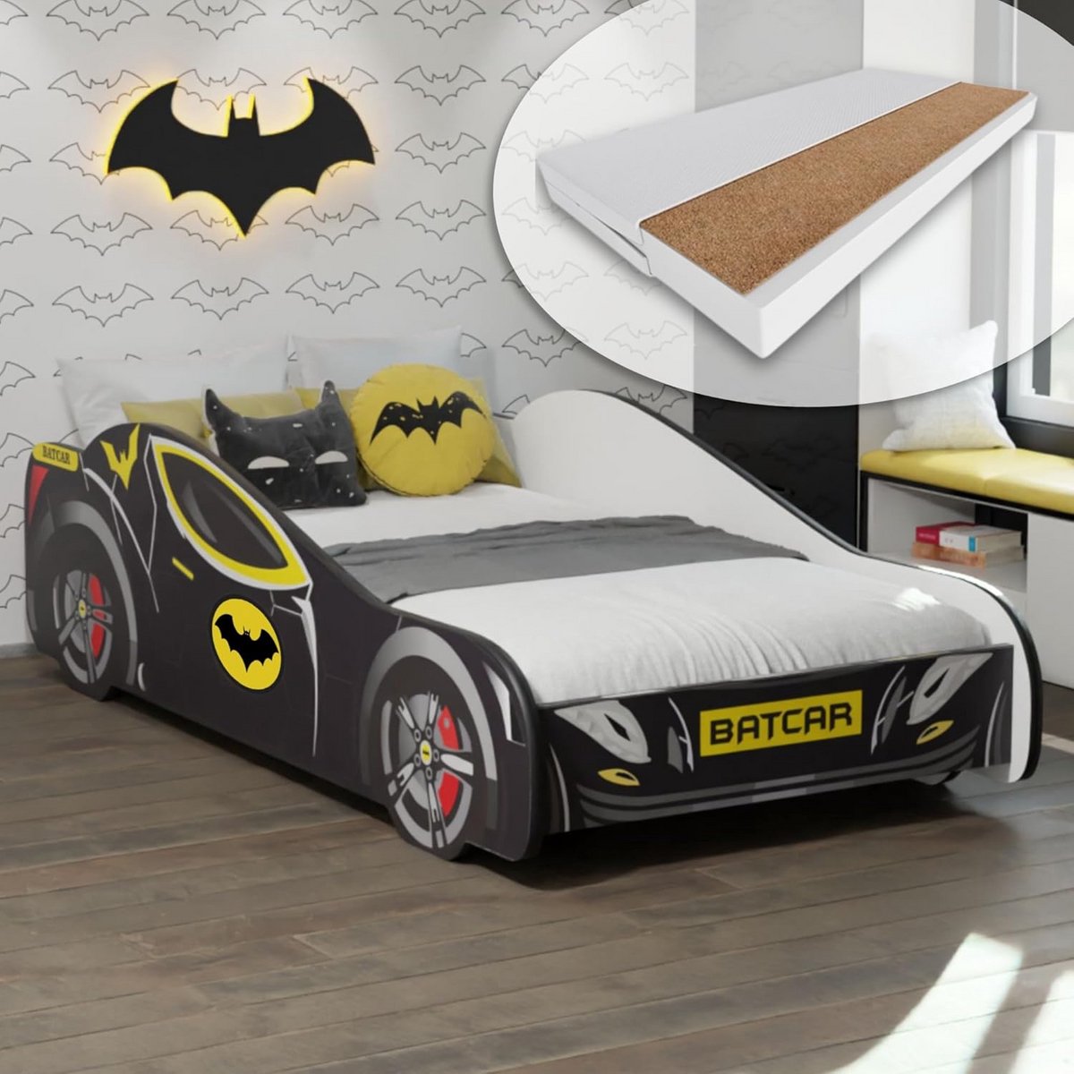 Autobed voor kinderen - Speelgoedbed auto - Veilig slapen - Inclusief matras - 70x140 cm - Zwart