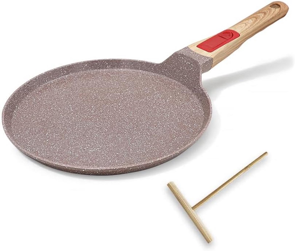Keramische Koekenpan - Pannenkoekenpan - Ontbijt Bereiden - Afneembare Handgreep - 20 cm - Bruin
