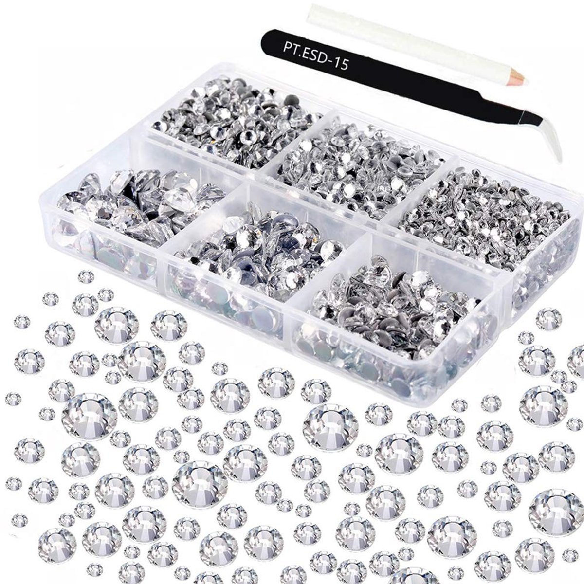 Dailygoods- Strass Steentjes 4025 Stuks - Platte Achterkant - Ronde Glazen Edelstenen - Nagel Decoratie - Compleet Gereedschap - Helder Kristal - Nail Art