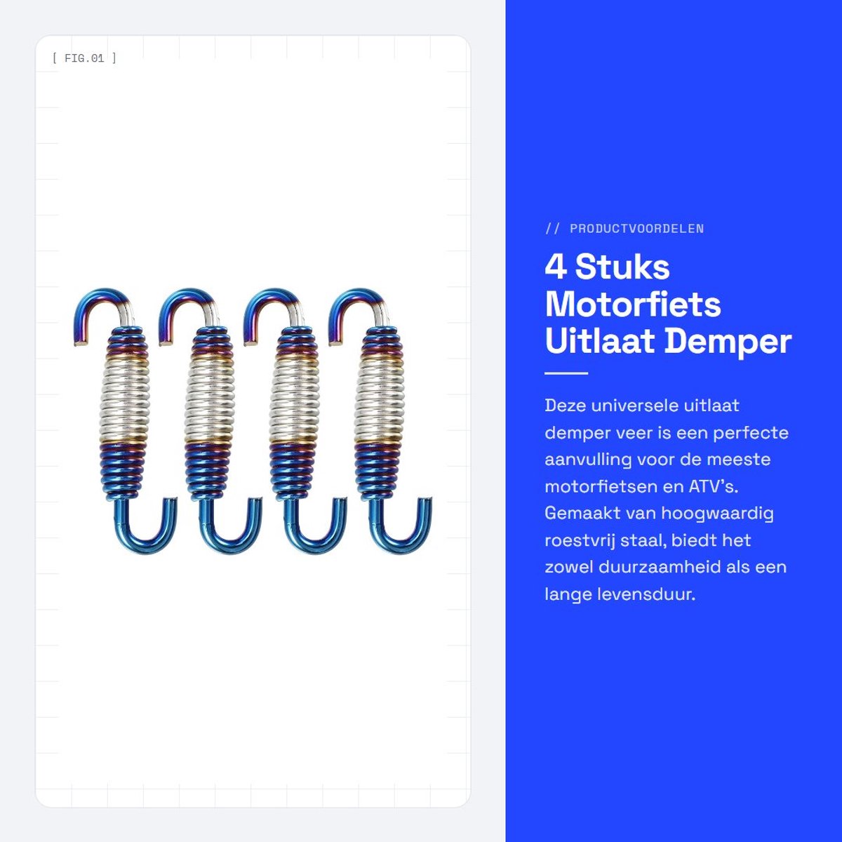 Dailygoods- Uitlaatdemper Universele Pasvorm - 4 Stuks - Roestvrij Staal - Waterdicht - Corrosiebestendig - Totale Lengte 58 mm - Uitlaatveer