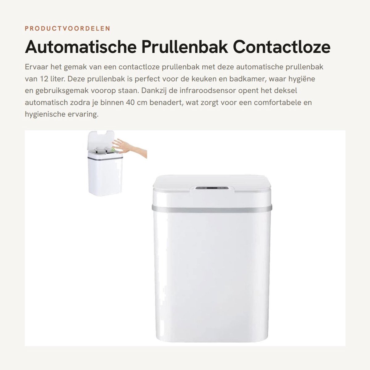 Dailygoods- Afvalemmer 12 Liter - Automatische Afvalbak - Contactloze Sensor - Keuken/Badkamer - Duurzaam - Hygienisch Gebruik - Sensorafvalbak