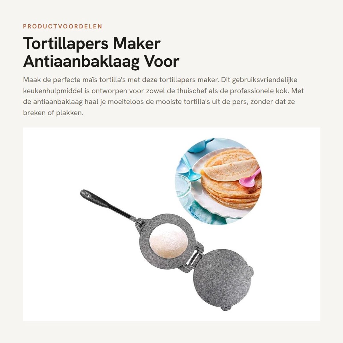 Dailygoods- Tortillapers Gietijzer Antiaanbaklaag - Tortilla Maker - Deegpers - Keuken Benodigdheden - Duurzaam - Eenvoudig te gebruiken - Deegroller