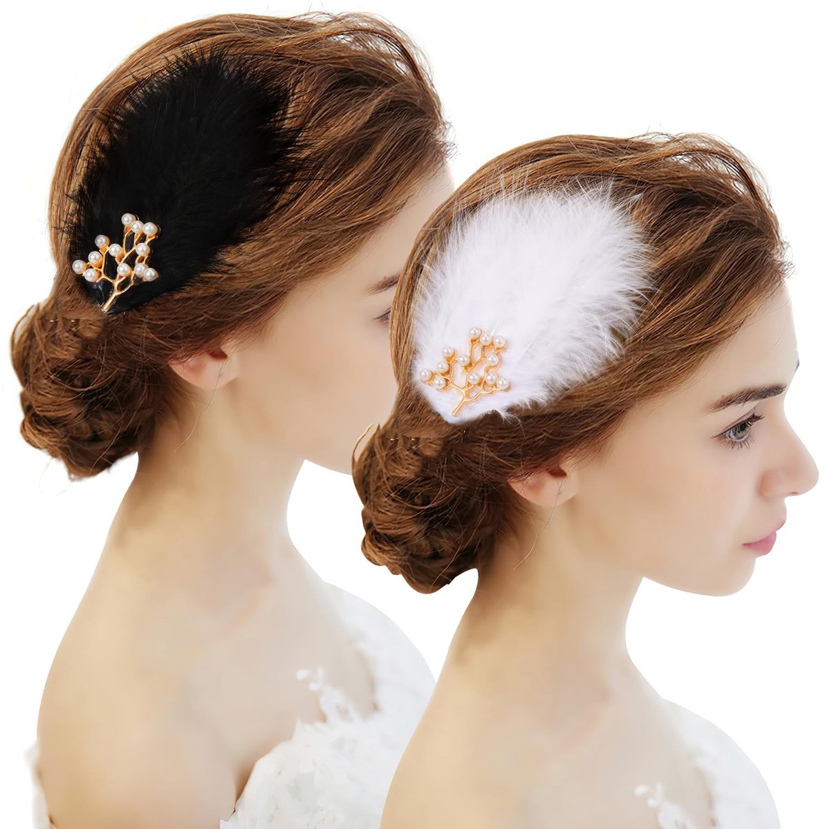Dailygoods - Set van 4 Wit-Zwarte Veren Haarclips voor Vrouwelijke Accessoires