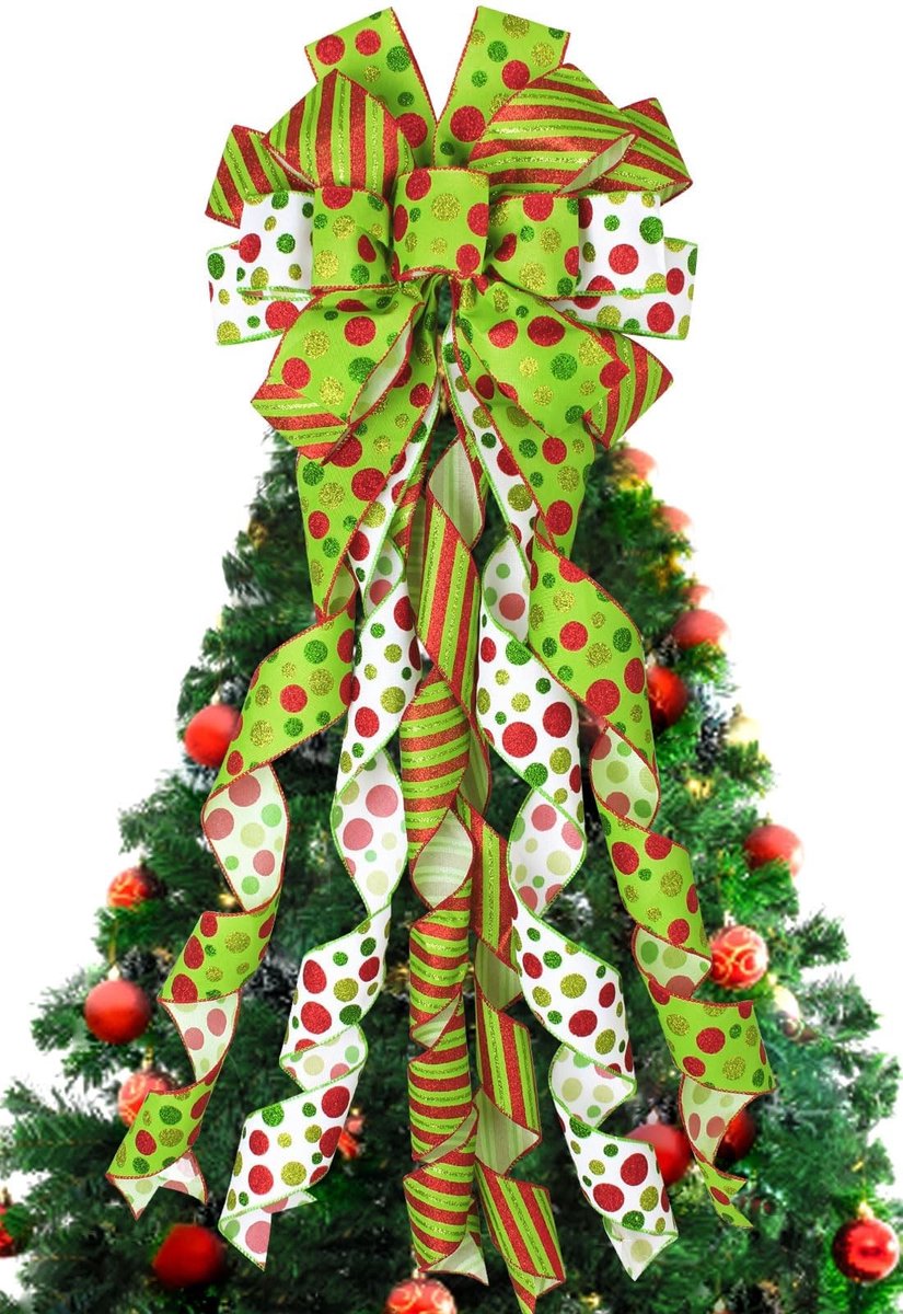 Dailygoods - Kerstboomstrik 115 x 30 cm met Stippen in Groen en Rood