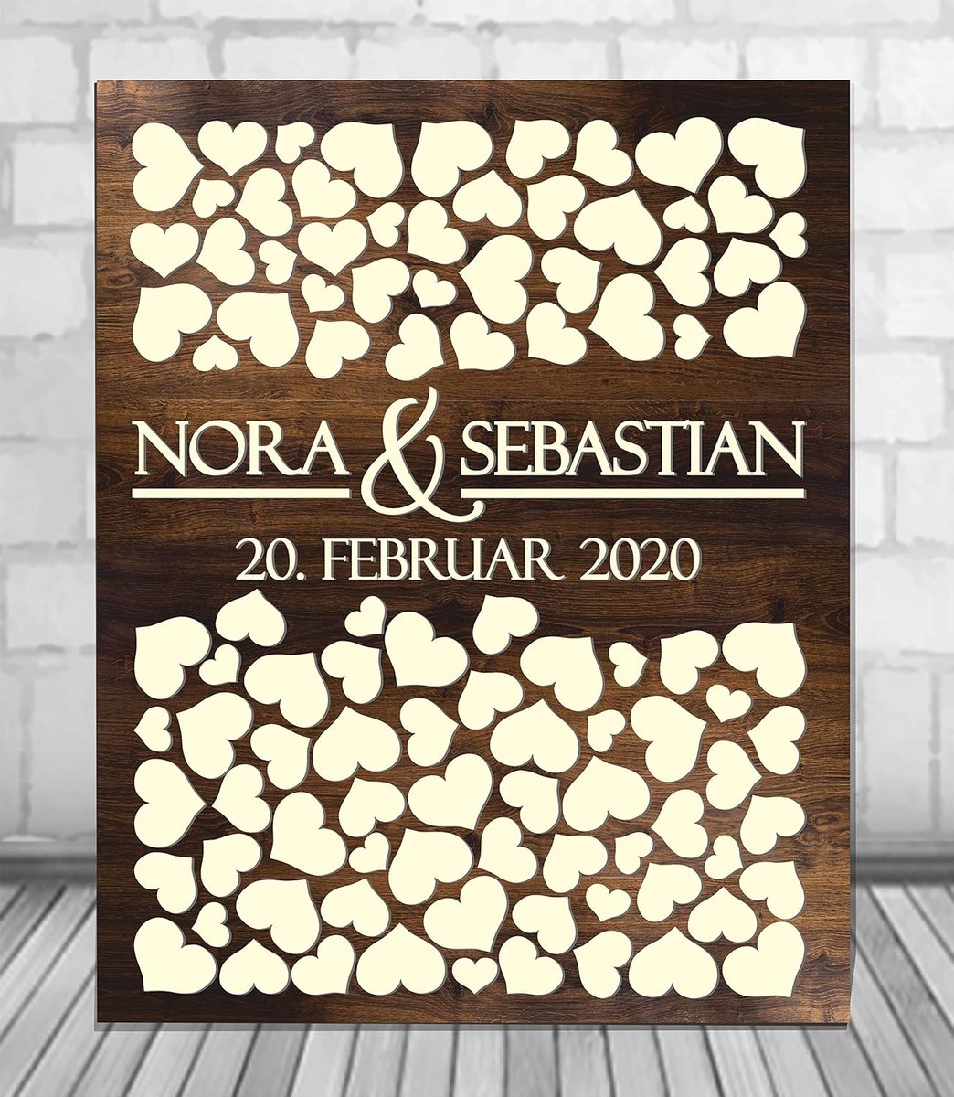 3D Gastenboek - Houten gastenboek - Bruiloft herinneringen - Echt houten hartjes - 40-160 hartjes - Donker eiken