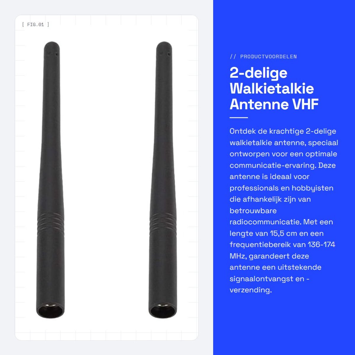 Dailygoods- Walkietalkie-antenne 15,5 cm - VHF 136-174 MHz - 2-delige set - Impedantie 50 Ω - Zwart - Lichtgewicht 43 g