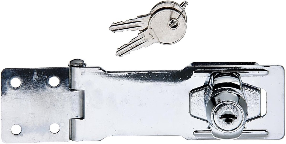 Veiligheidssluiting - Afsluitbare grendel - Kasten beveiligen - Verzonken schroefgaten - 115 x 415 mm - Chroom