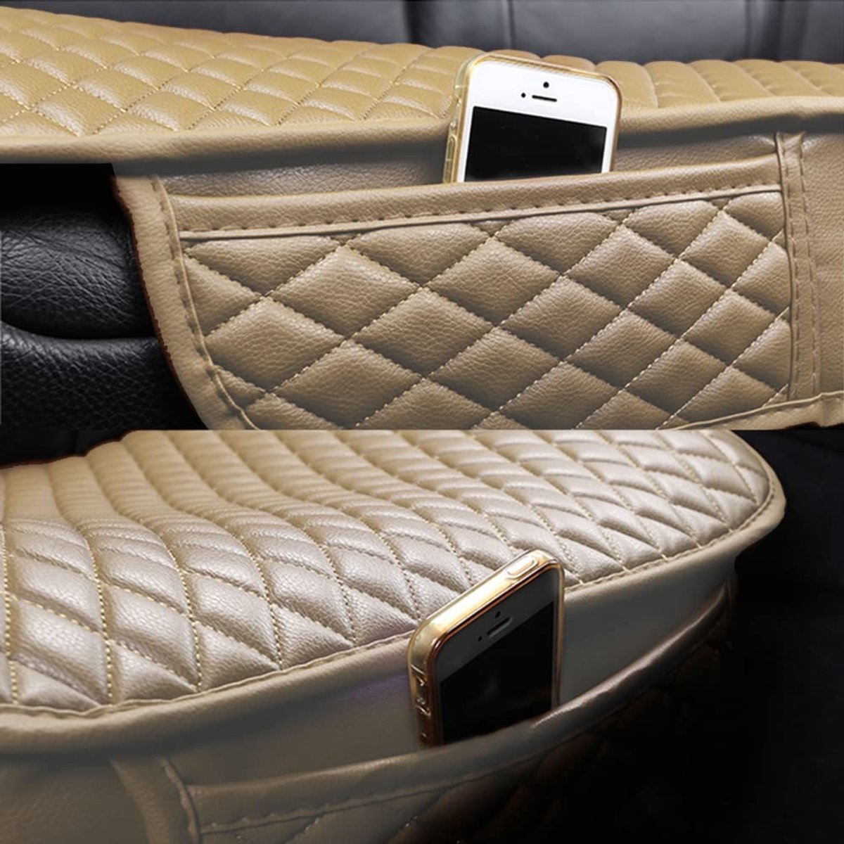 Dailygoods- Autostoelhoes Zwart/Beige - PU Lederen Autostoelbeschermer - Ademend Antislip - Slijtvast en Duurzaam - Ergonomisch Ontwerp - Perfecte Bescherming - Autokussen