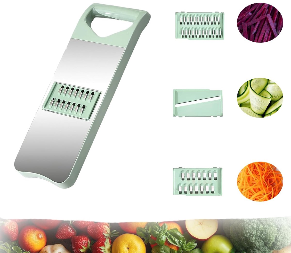 Dailygoods- Groentesnijder Roestvrij Staal - Juliennesnijder - Schaaf Groenten - 3 Verwisselbare Messen - Multifunctioneel - Handmatig Gebruik - Keukenrasp
