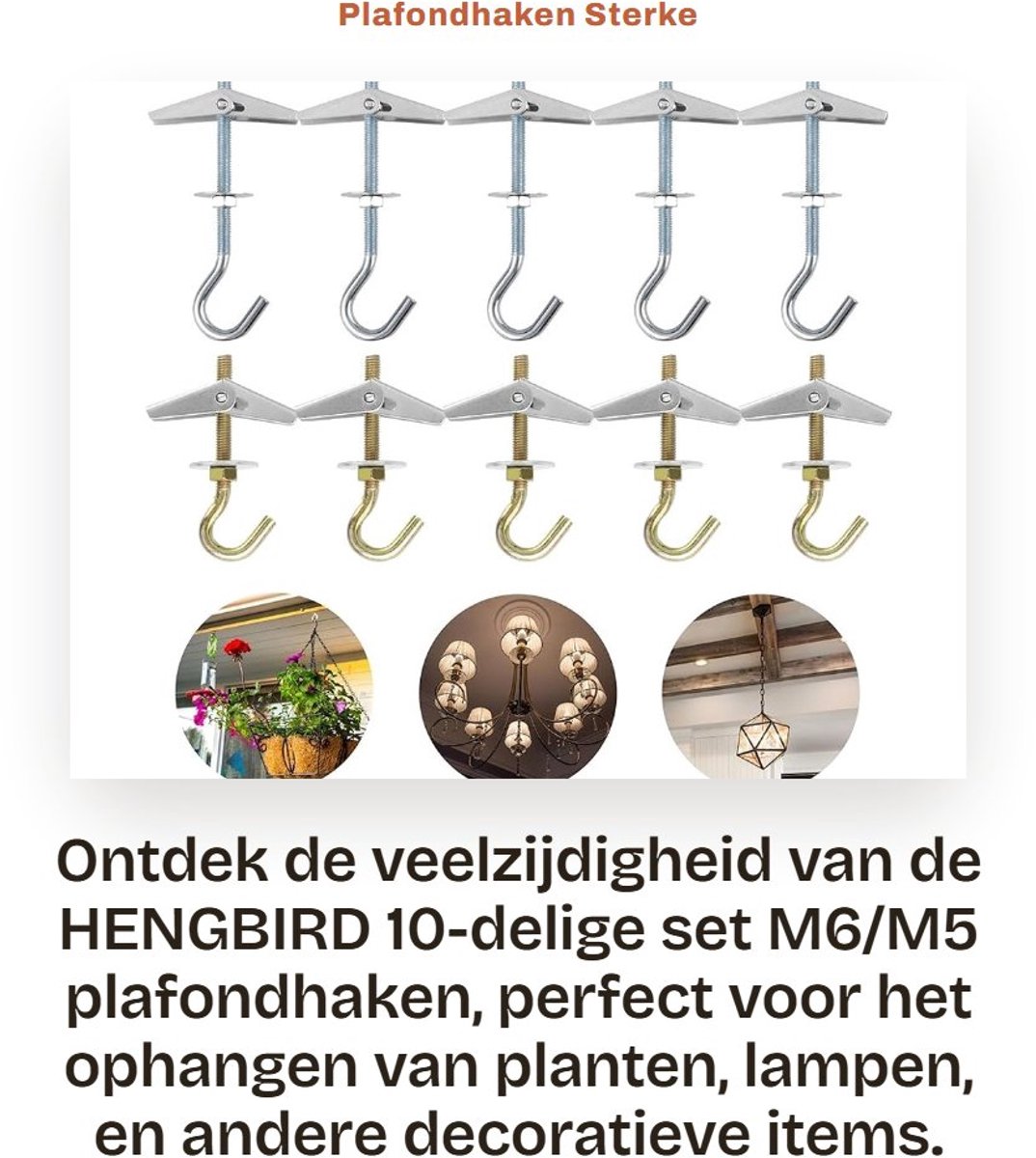 Dailygoods - Plafondhaken - Sterke plafondhaken voor planten - 10-delig - Decoratie - M6 M5 haken voor thuis - Geschikt voor binnen - Wit