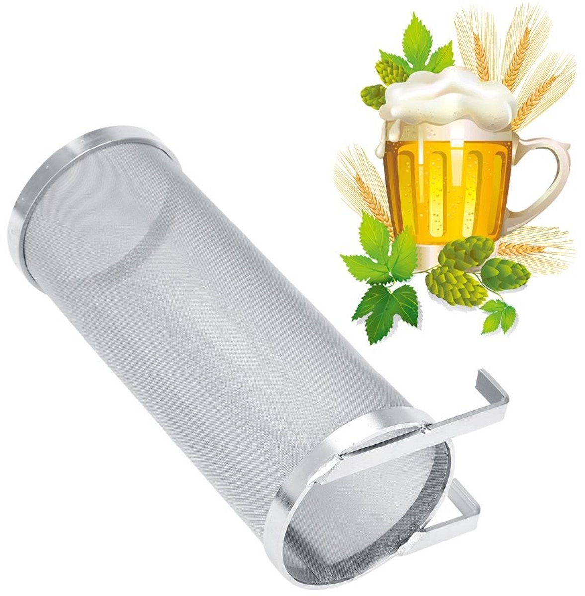 Dailygoods- Bierbrouwfilter Roestvrij Staal - Zelfgemaakt Brouwsel - Hopfiltergaas 300 Micron - Herbruikbaar - Handvat met Haak - Vermindert Onzuiverheden - Brouwfilter