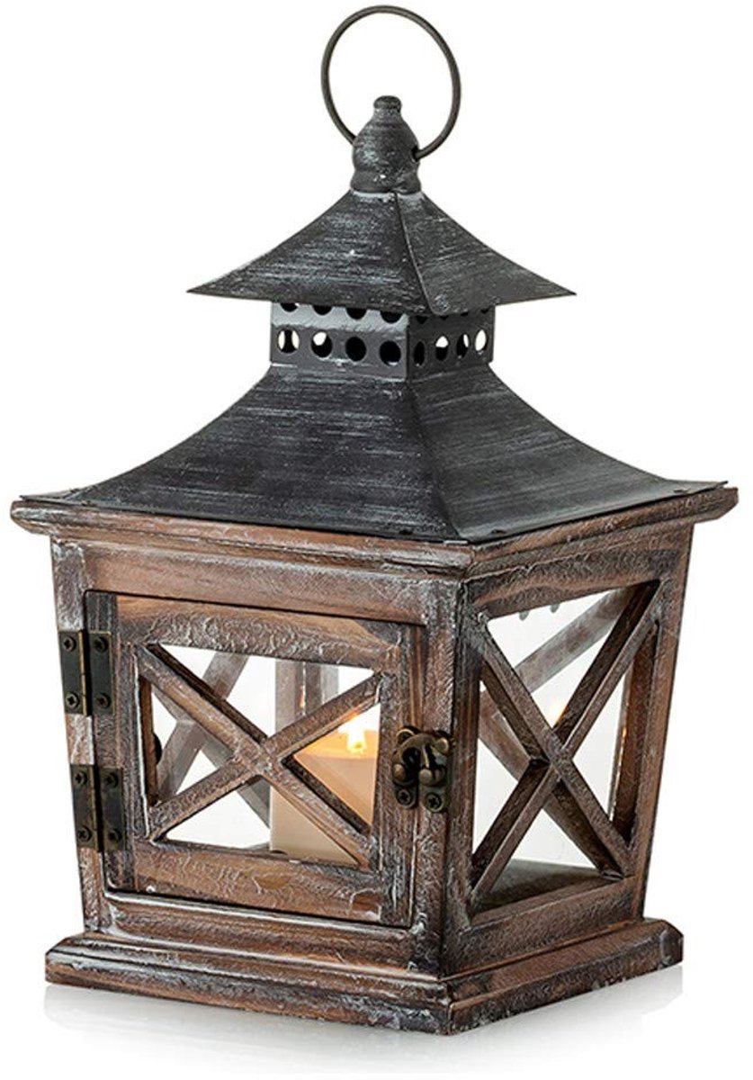 Dailygoods- Kaarslantaarn Decoratief - Houten Lantaarn - 39cm Hoogte - 3 Stuks - Ophangring - Ideaal voor Feestdagen