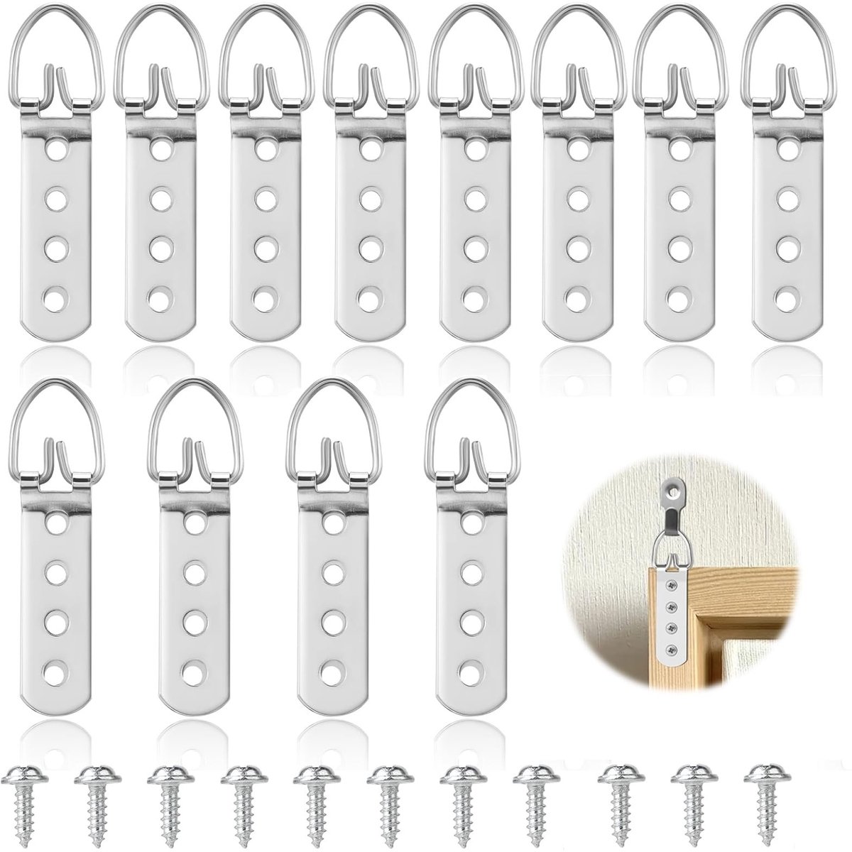 Dailygoods- Fotohaak 12 Stuks - Zelfklevend - D-Ring Haken - Voor Zware Foto's - Spiegel Beugel - Kunstwerken Bevestigen - Metaal - Fotohaakjes