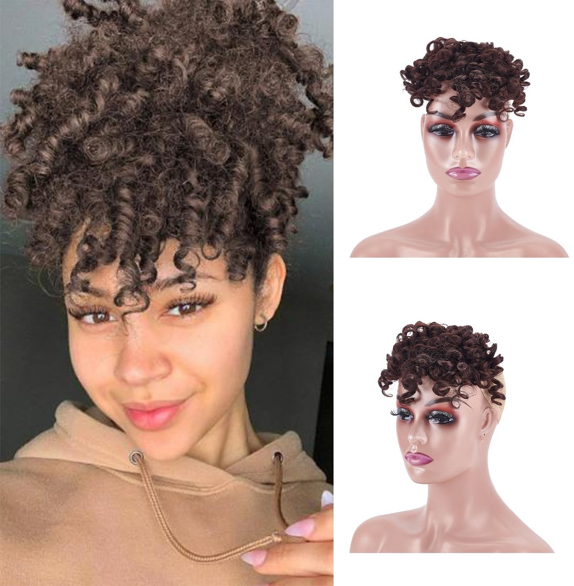 Dailygoods- Ponytail Krullend - Afro-Franjesclip - Hittebestendige Vezels - Bruin - 1 Stuk - Geschikt voor Alle Gelegenheden - Franje