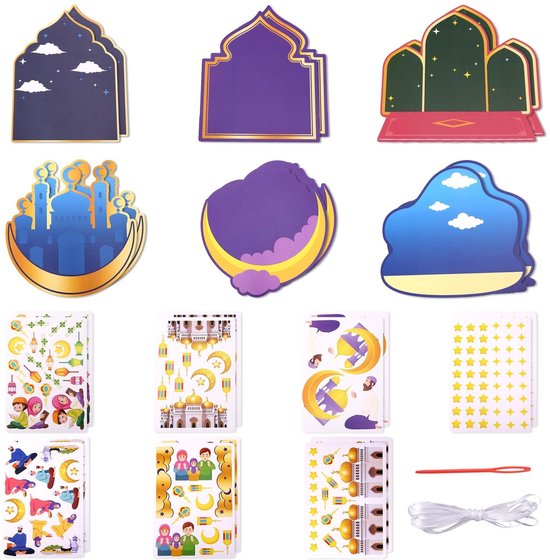Foto: Dailygoods ramadan stickers set 14 moskee stickers 12 ramadan hangende kaarten feest decoratie kleurvol inclusief lint en haak feestdecoratie