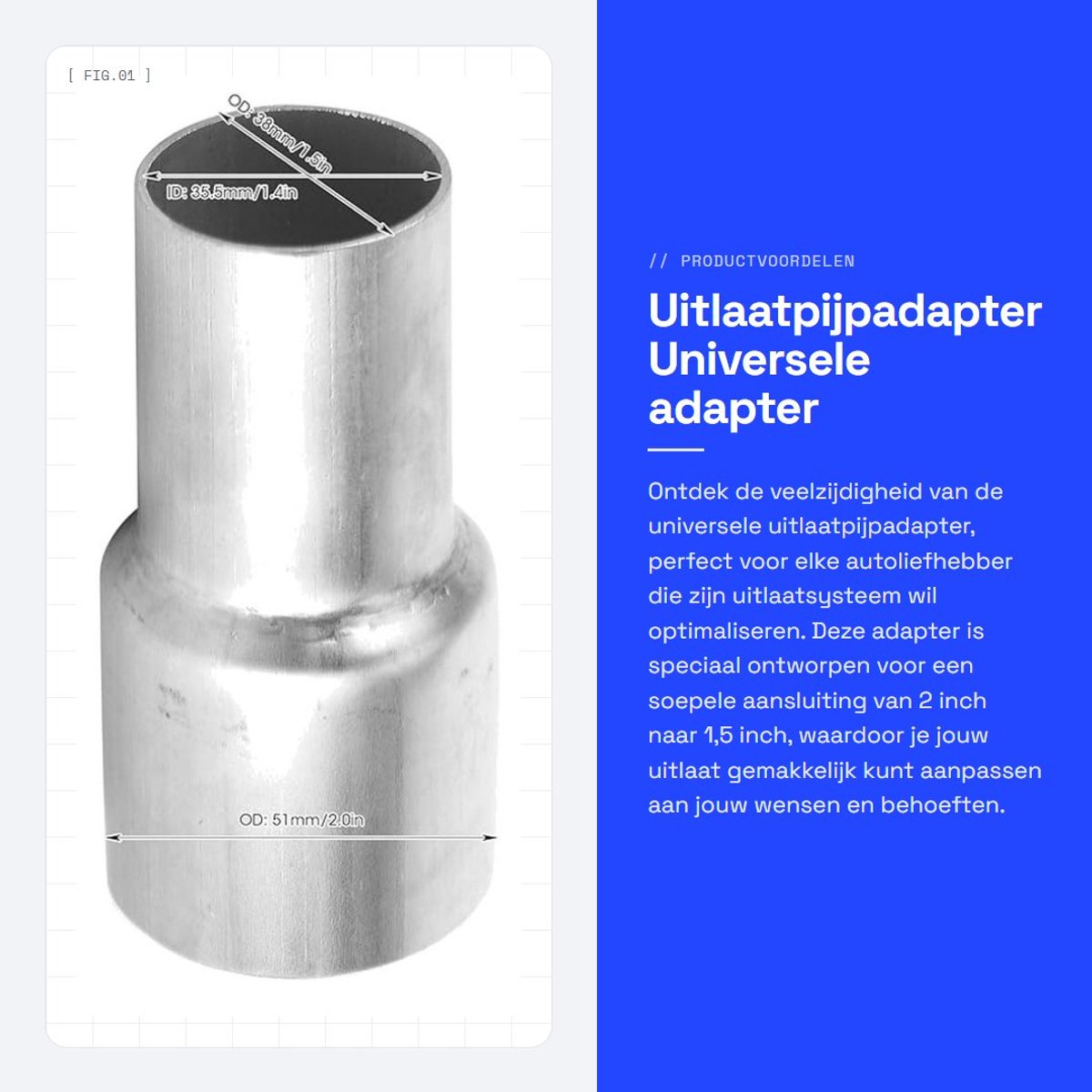 Dailygoods - Uitlaatpijpadapter - Universele adapter - Roestvrij staal - 2 inch OD tot 1,5 inch OD - Verloopstuk - Geschikt voor diverse voertuigen