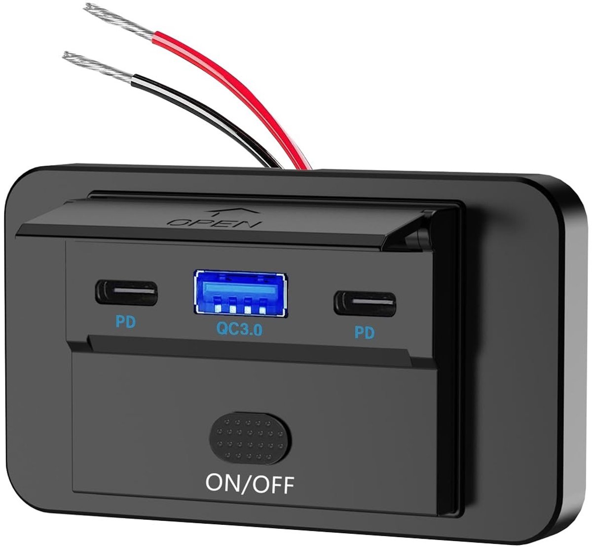 Dailygoods - Laadpaneel voor auto - USB-aansluiting - Snellader met schakelaar - Blauw - Auto en camper - Voor boten en motorfietsen